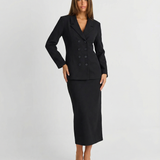 Button Front Blazer and Midi Skirt Set for Timeless Elegance
