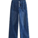 High Waist Wide Leg Denim Trousers with Clean Finish