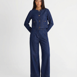 Button Jacket and Wide Leg Trouser Set with Structured Fit
