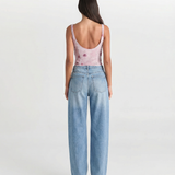 High Waist Straight Leg Denim Jeans with Light Blue Wash