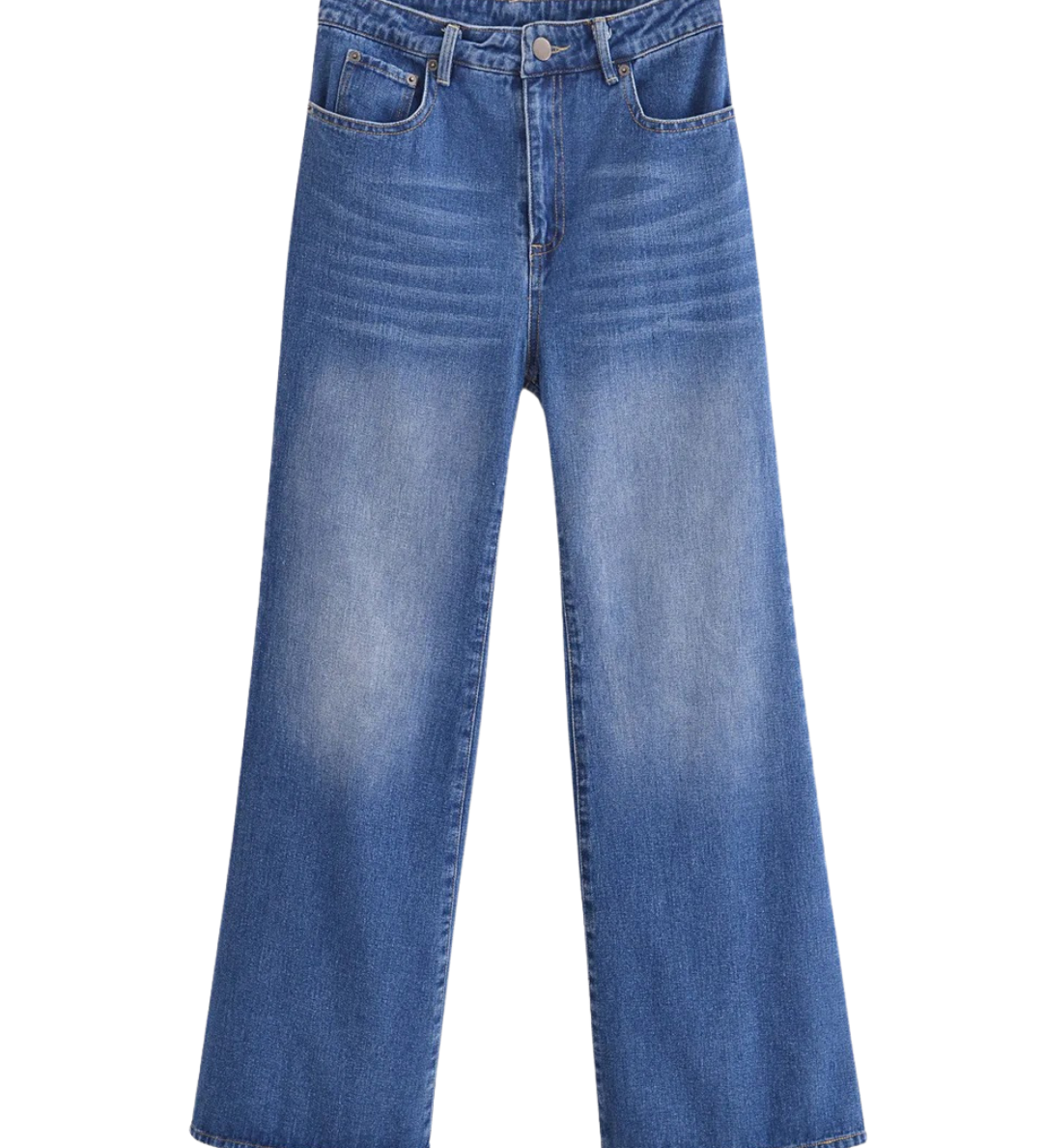 High Waist Wide Leg Denim Jeans with Classic Blue Wash