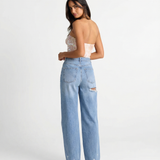 High Waist Straight Leg Ripped Denim Jeans