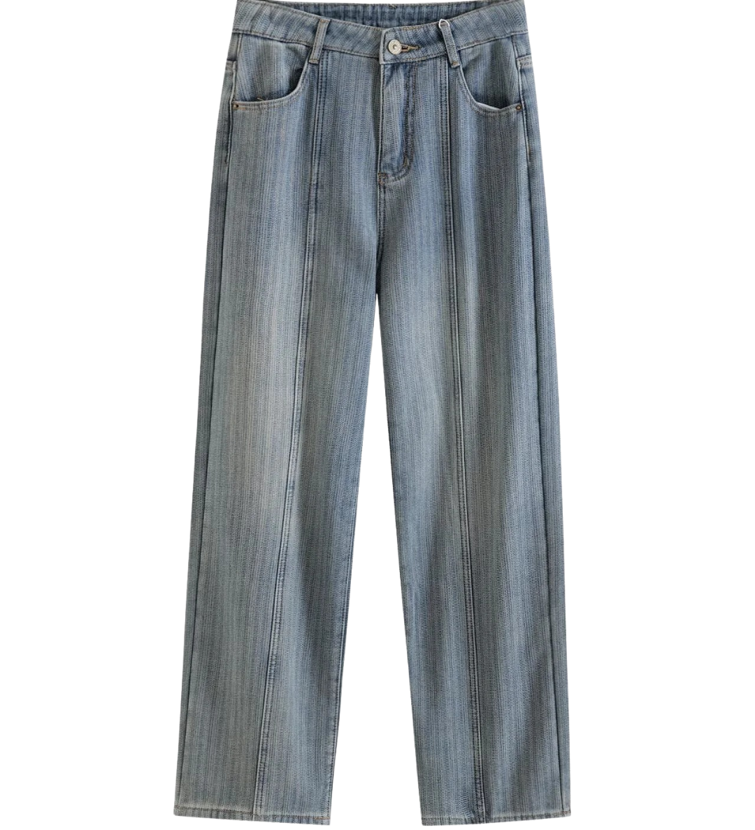 High Waist Straight Leg Denim Jeans with Vintage Wash