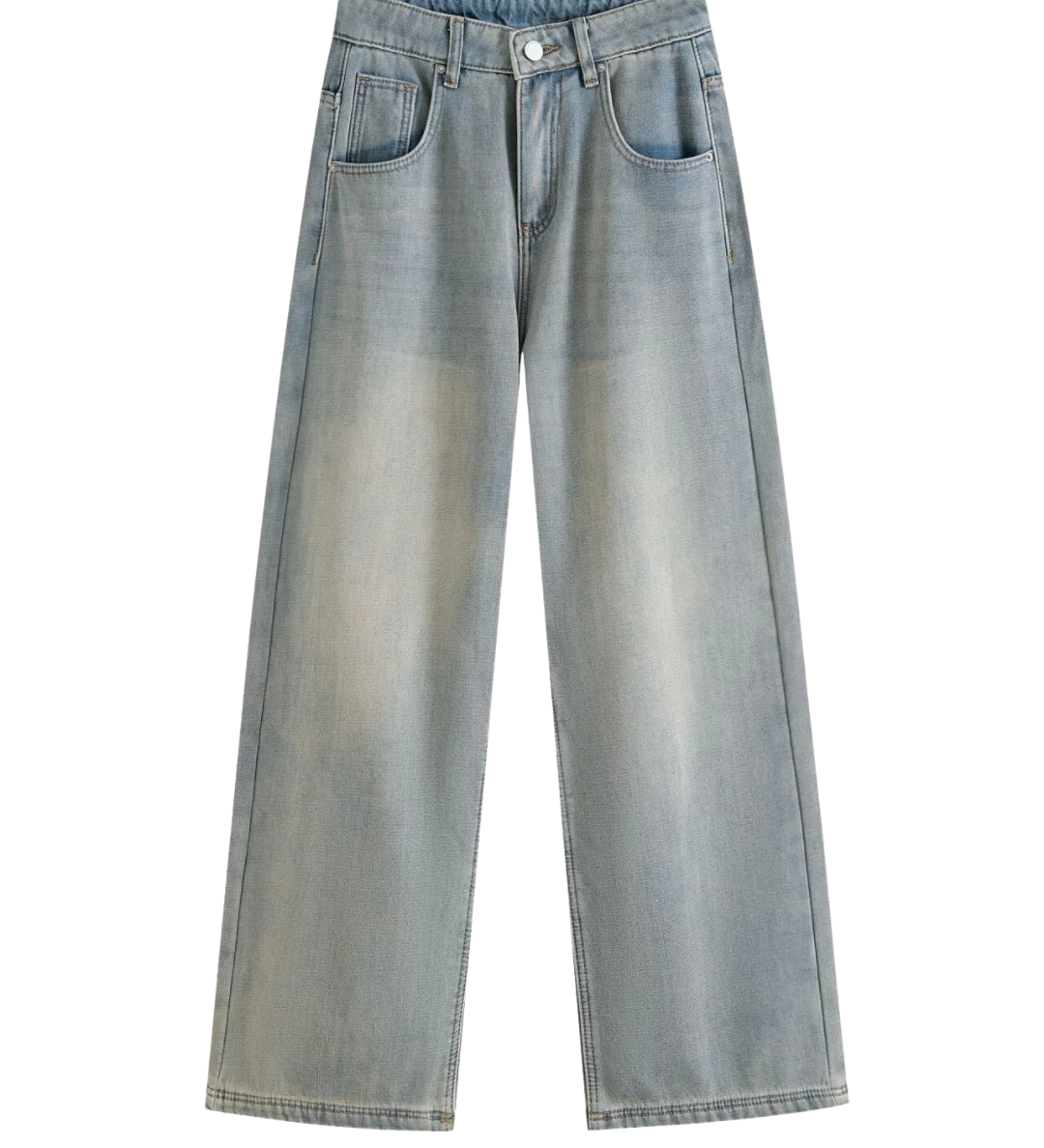 High Waist Straight Leg Denim Jeans with Light Wash