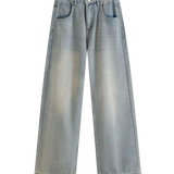 High Waist Straight Leg Denim Jeans with Light Wash