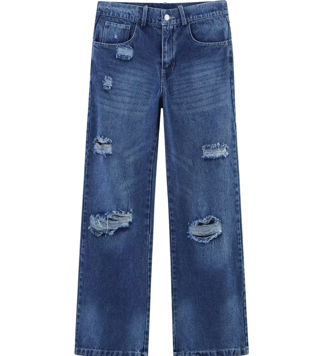 High Waist Wide Leg Ripped Denim Jeans