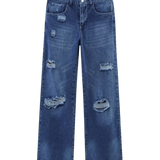 High Waist Wide Leg Ripped Denim Jeans