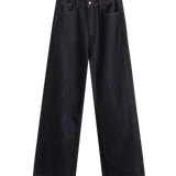 High Waist Wide Leg Black Denim Trousers