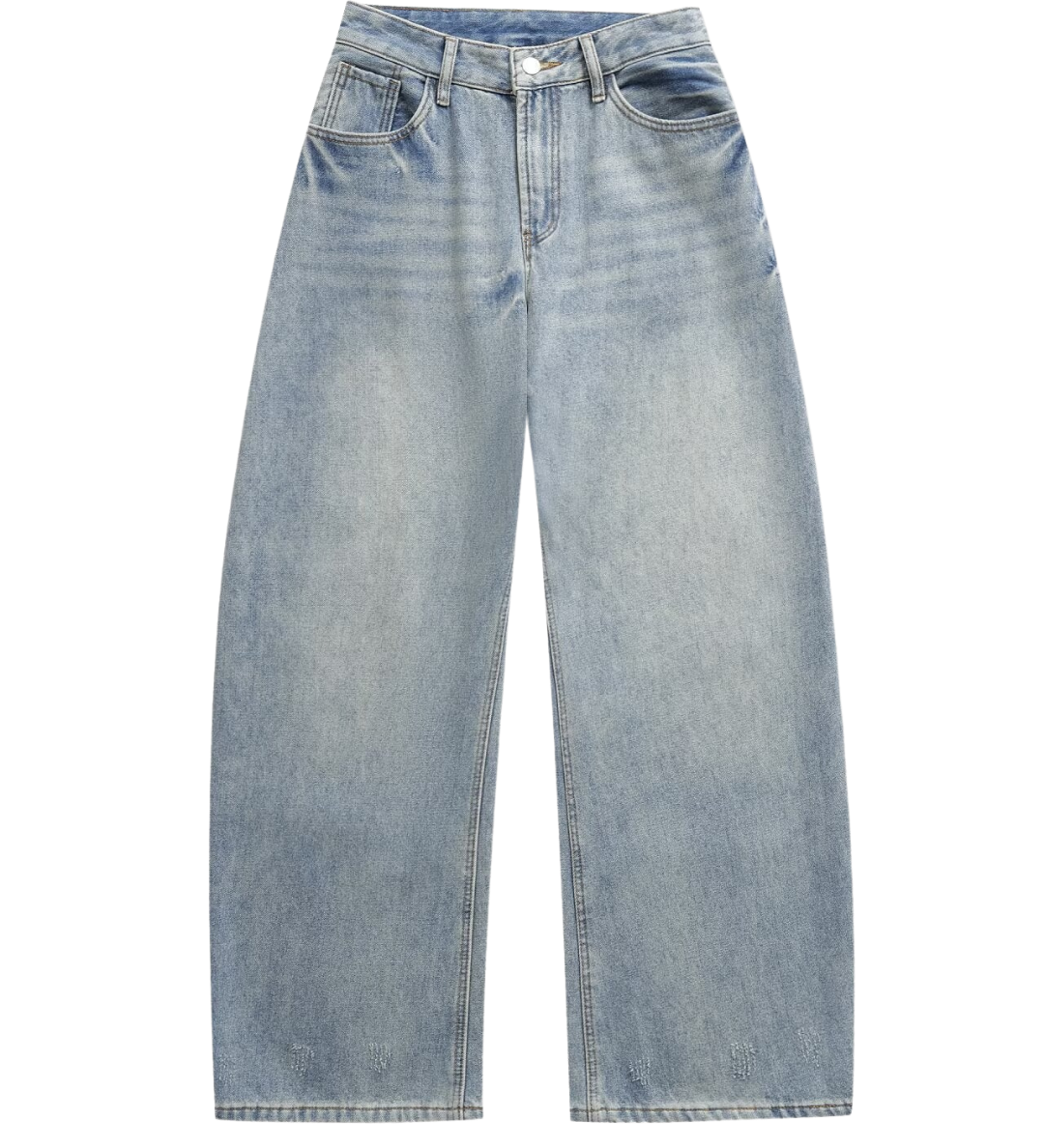 High Waist Wide Leg Denim Jeans with Vintage Wash