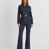 Military Style Jacket and Straight Leg Trouser Set for Powerful Elegance