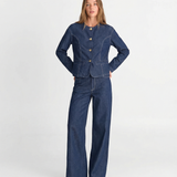 Button Front Jacket and Straight Leg Trousers Set