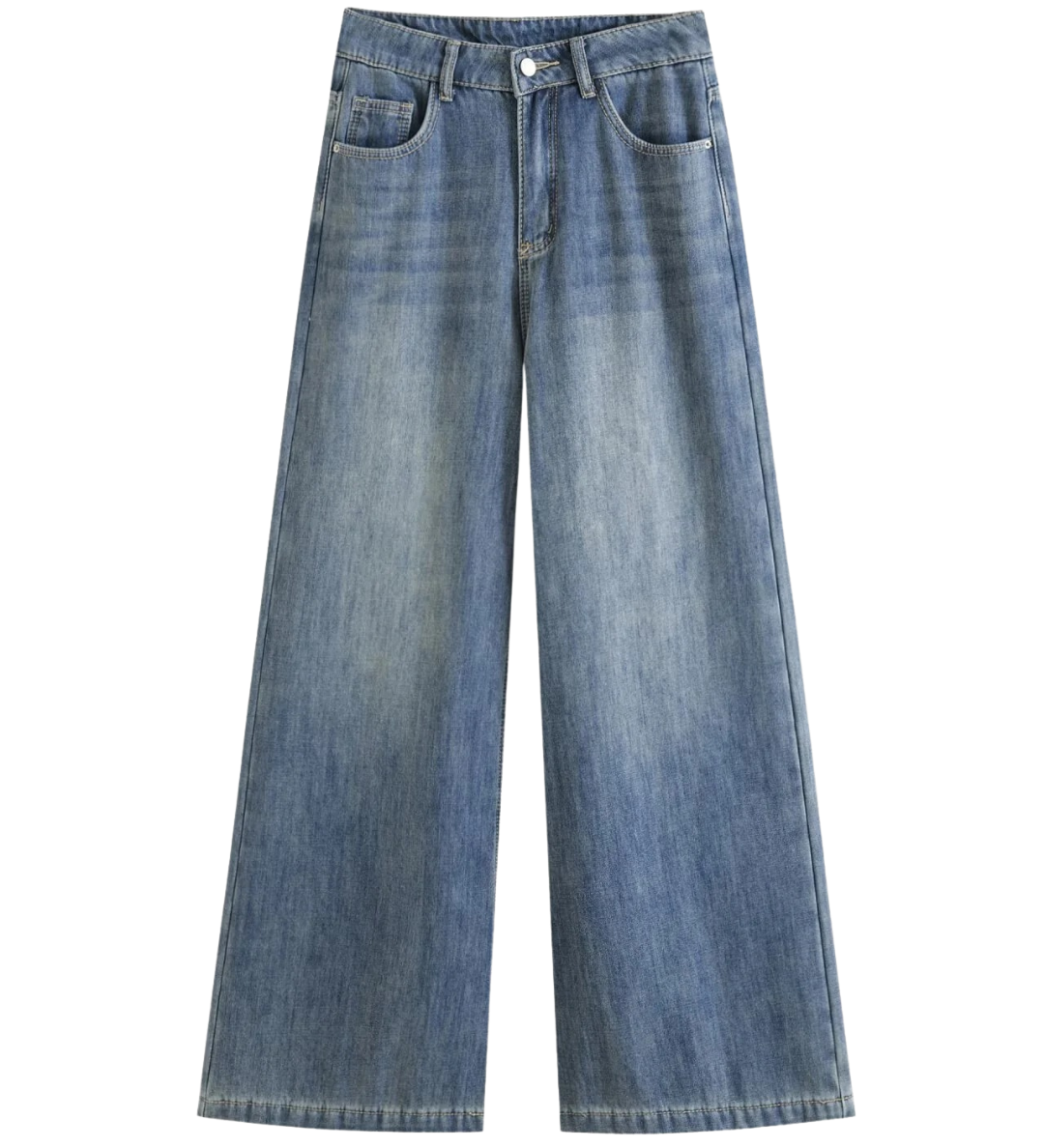 High Waist Wide Leg Denim Jeans with Vintage Wash