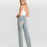 High Waist Straight Leg Denim Jeans with Light Wash