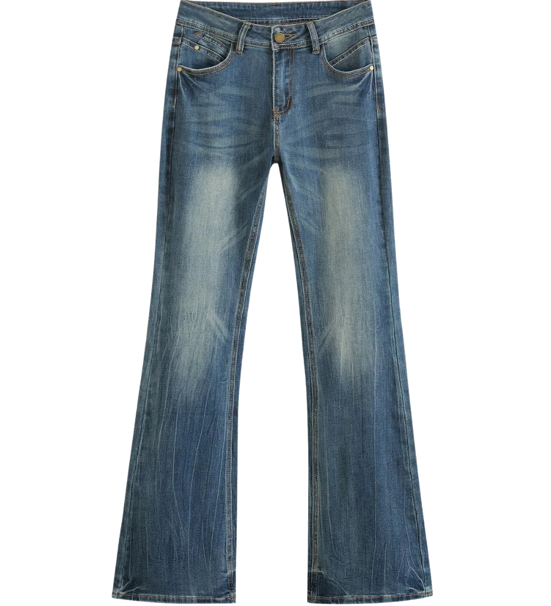 High Waist Straight Leg Denim Jeans with Vintage Fade