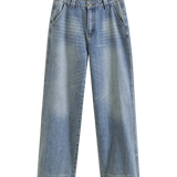 High Waist Straight Leg Denim Jeans with Light Wash