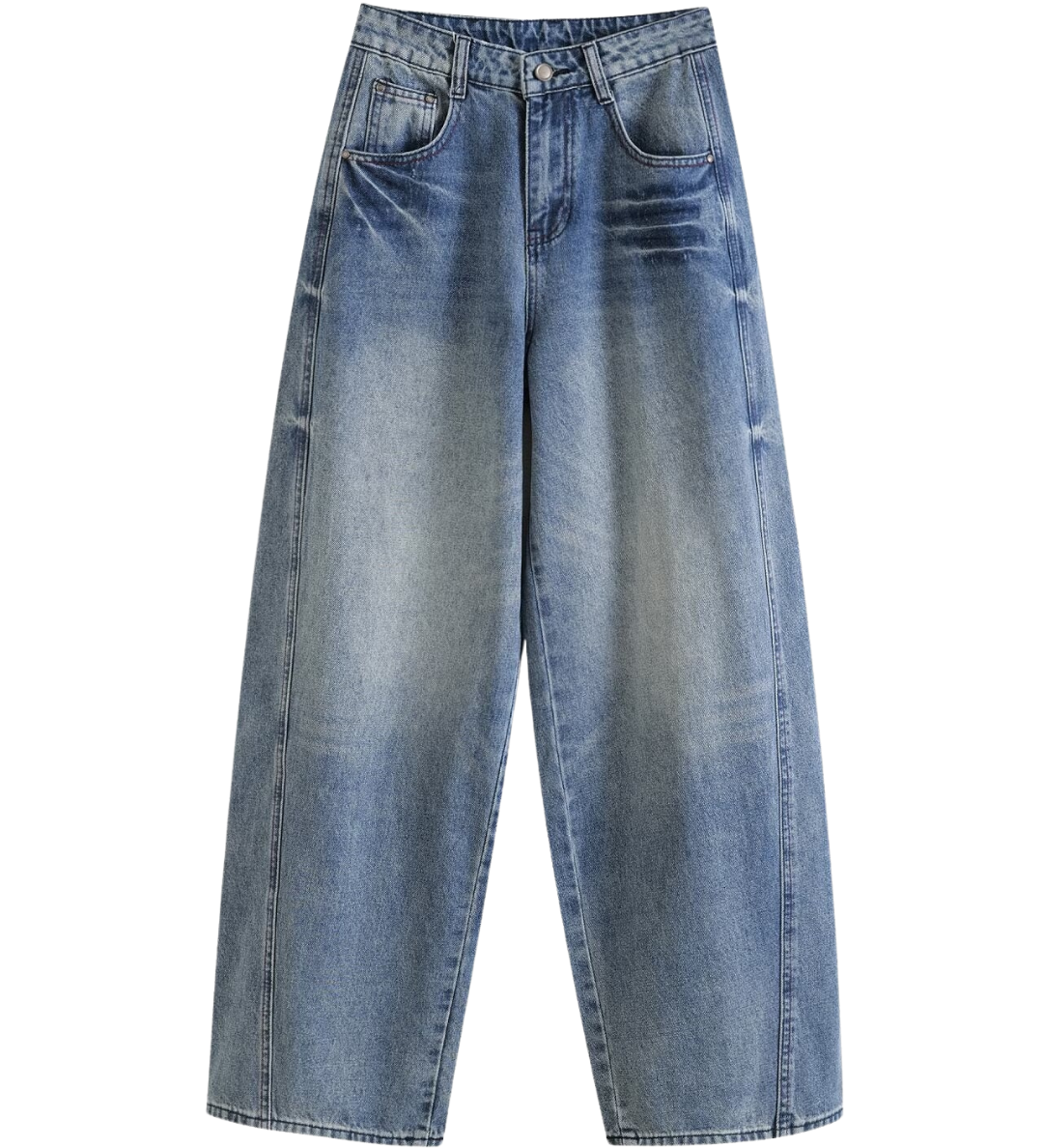 High Waist Wide Leg Denim Jeans with Faded Wash