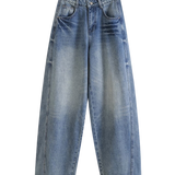 High Waist Wide Leg Denim Jeans with Faded Wash