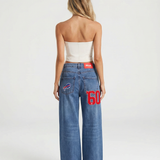 High Waist Wide Leg Denim Jeans with Back Detail