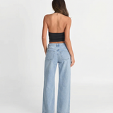 High Waist Wide Leg Denim Jeans with Side Detail
