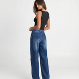 High Waist Wide Leg Denim Trousers with Clean Finish