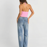 High Waist Straight Leg Denim Jeans with Light Wash