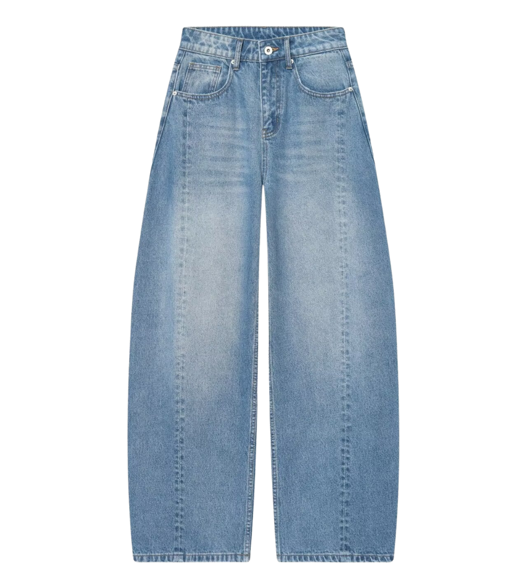 High Waist Straight Leg Denim Jeans with Light Blue Wash