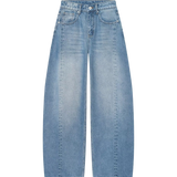 High Waist Straight Leg Denim Jeans with Light Blue Wash