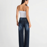 High Waist Wide Leg Denim Jeans with Dark Wash