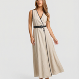 Sleeveless Belted Maxi Dress – Elegant Flowing Feminine Silhouette