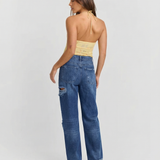 High Waist Wide Leg Ripped Denim Jeans