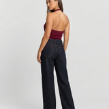 High Waist Wide Leg Black Denim Trousers