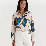 Abstract Print Button Front Shirt with Relaxed Fit