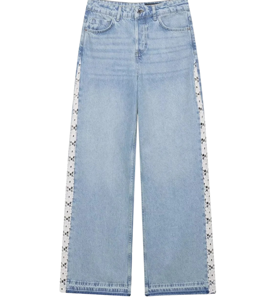 High Waist Wide Leg Denim Jeans with Side Detail
