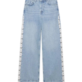 High Waist Wide Leg Denim Jeans with Side Detail