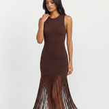 Women’s Sleeveless Fringe Hem Maxi Dress with Open Back