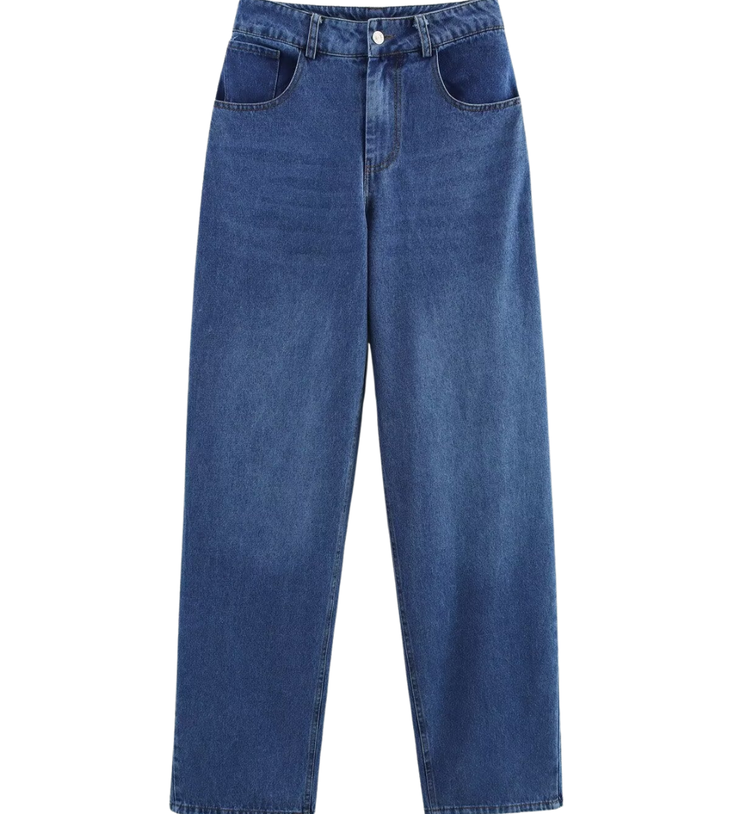 High Waist Straight Leg Denim Trousers for Everyday Wear