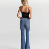 High Waist Straight Leg Denim Jeans with Classic Wash