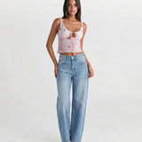 High Waist Straight Leg Denim Jeans with Light Blue Wash