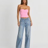 High Waist Straight Leg Denim Jeans with Light Wash
