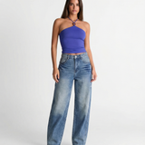 High Waist Wide Leg Denim Jeans with Faded Wash