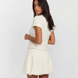 Short Sleeve Button Top and Flared Mini Skirt Set for Elegant Style