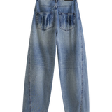 High Waist Wide Leg Denim Jeans with Faded Wash