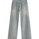 High Waist Straight Leg Denim Jeans with Light Wash