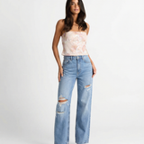 High Waist Straight Leg Ripped Denim Jeans