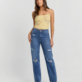 High Waist Wide Leg Ripped Denim Jeans