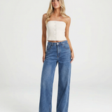 High Waist Wide Leg Denim Jeans with Back Detail