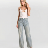 High Waist Straight Leg Denim Jeans with Light Wash