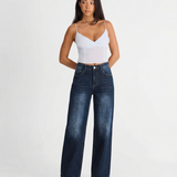 High Waist Wide Leg Denim Jeans with Dark Wash