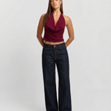 High Waist Wide Leg Black Denim Trousers