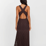 Women’s Sleeveless Fringe Hem Maxi Dress with Open Back